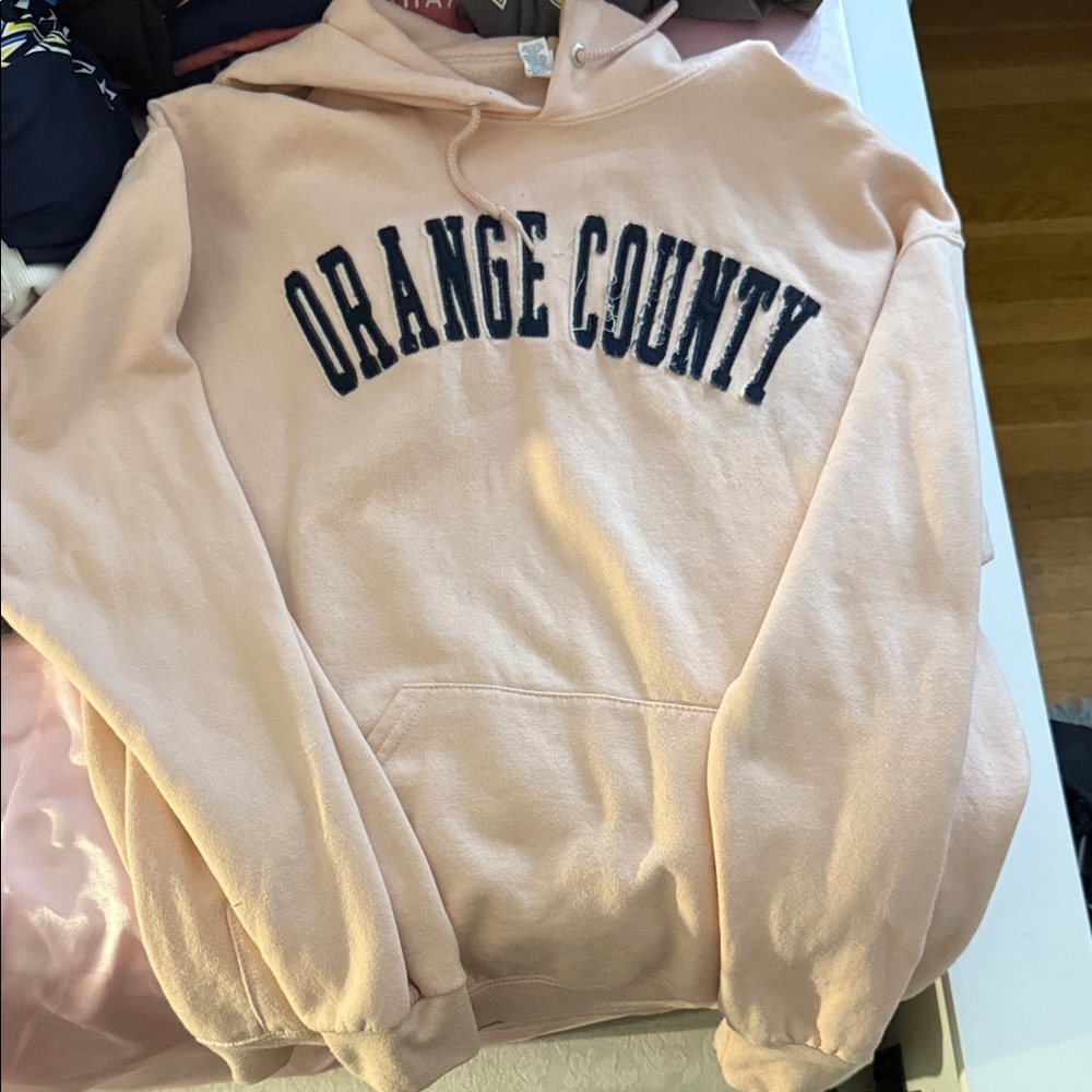 Peach Hoodie with Navy Print Orange County
